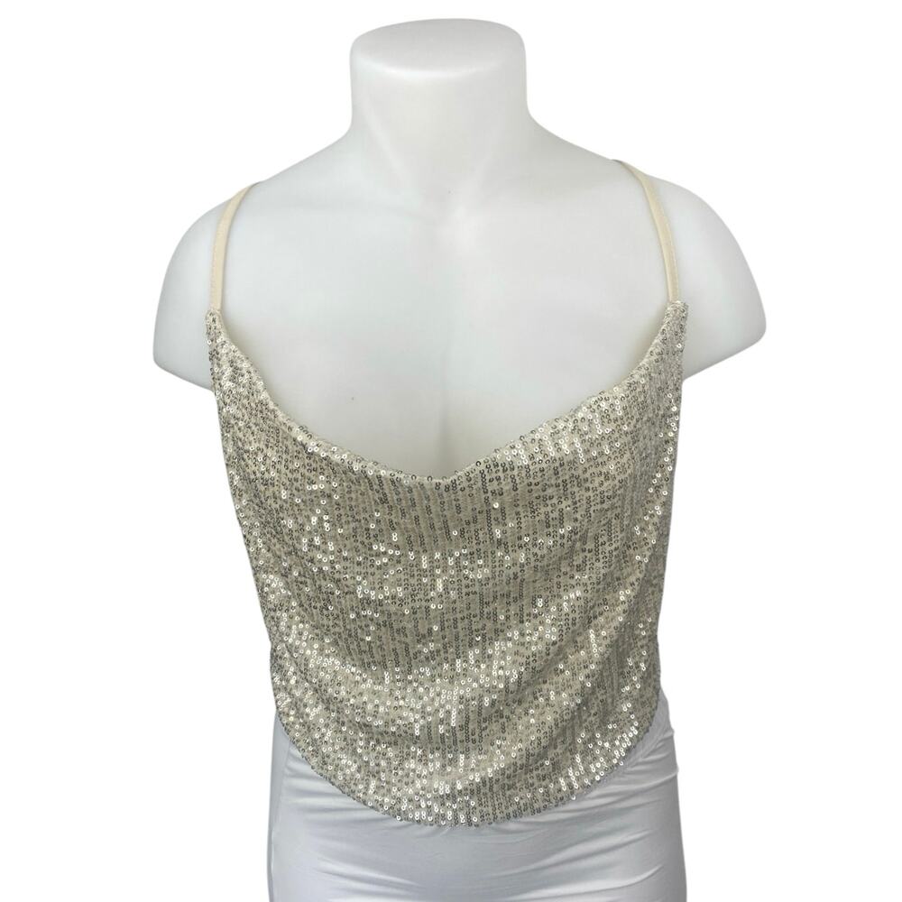 Forever 21 Silver Sequin Sleeveless Cowl Neck Cami Camisole Crop Tank Top Sz 1X